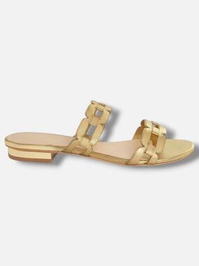 22élevé Women's Gold Chain-Link Metallic Leather Sandal Shoe Size EU:37.5 US:7.5